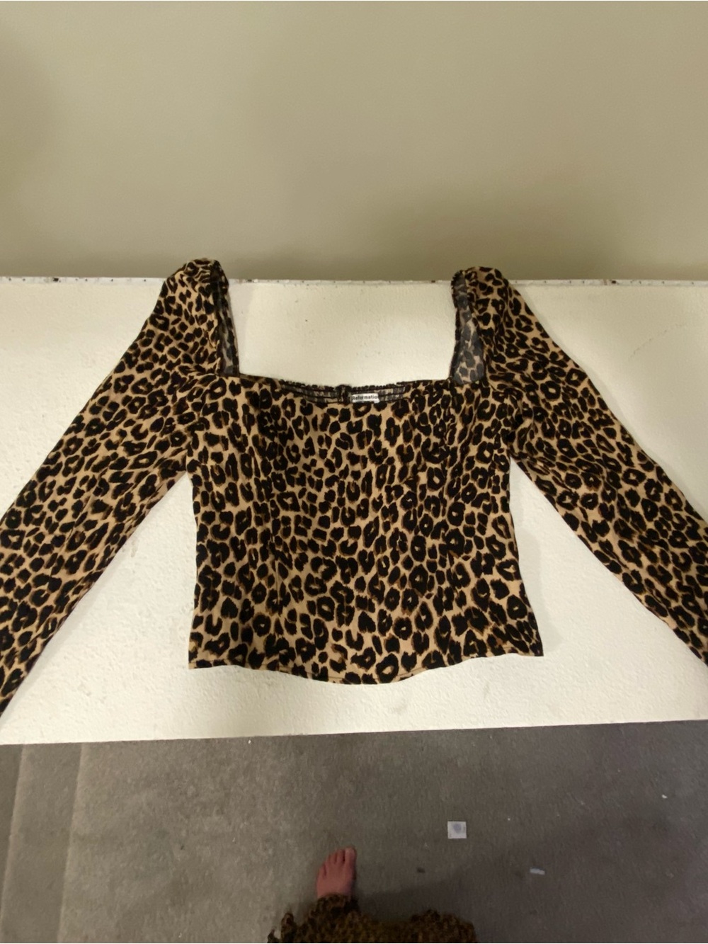 Reformation Leopard Square-Neck Long Sleeve Top - Tan & Black